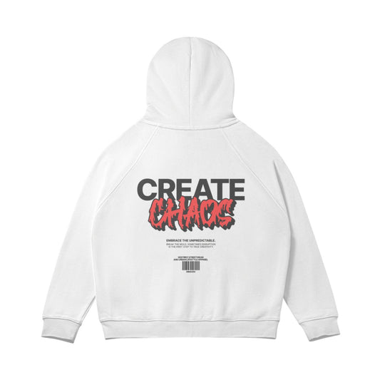 Create Chaos - White Zipper Hoodie