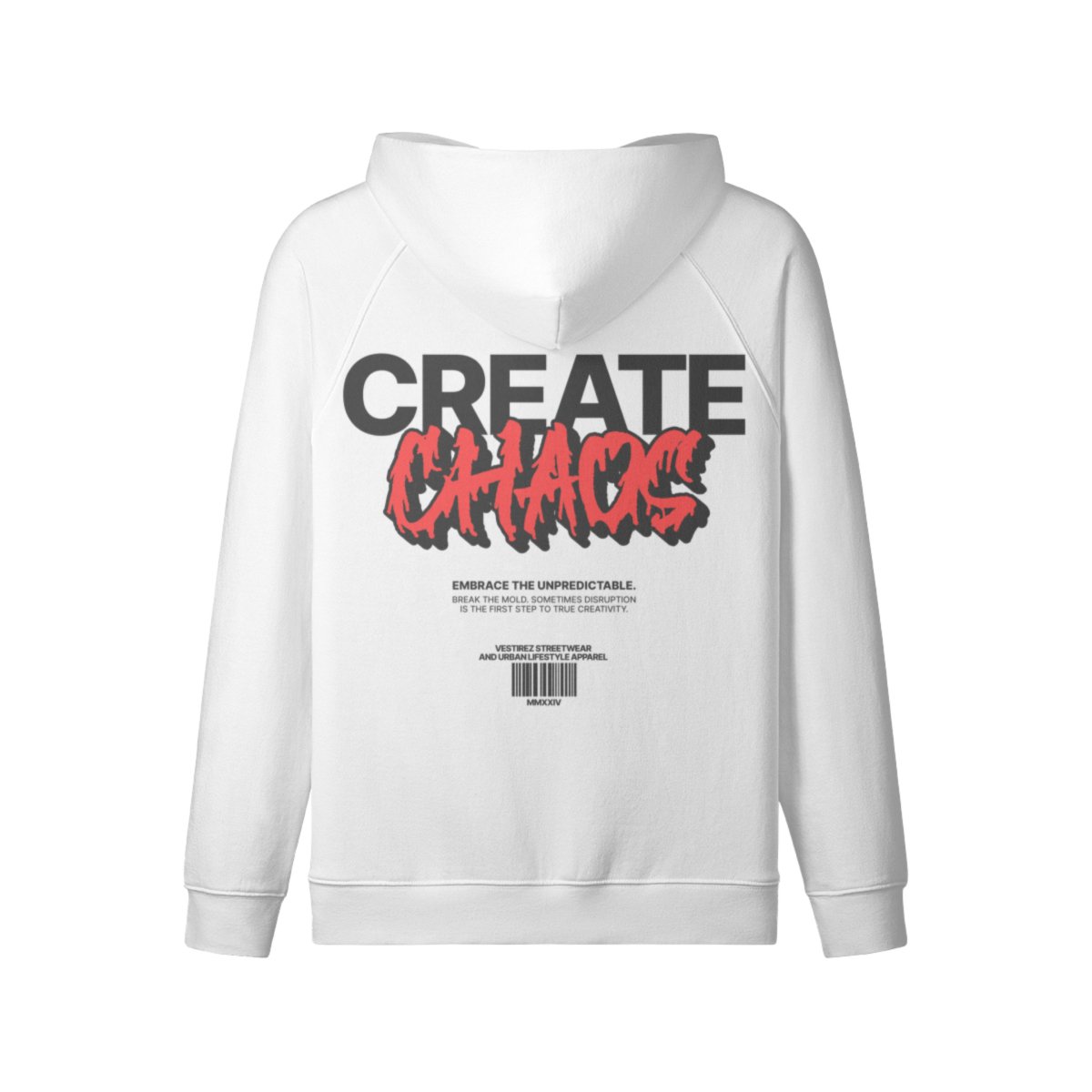 Create Chaos - White Zipper Hoodie