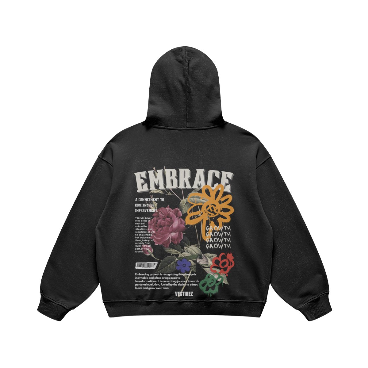 EMBRACE GROWTH - Retro Faded Black Hoodie